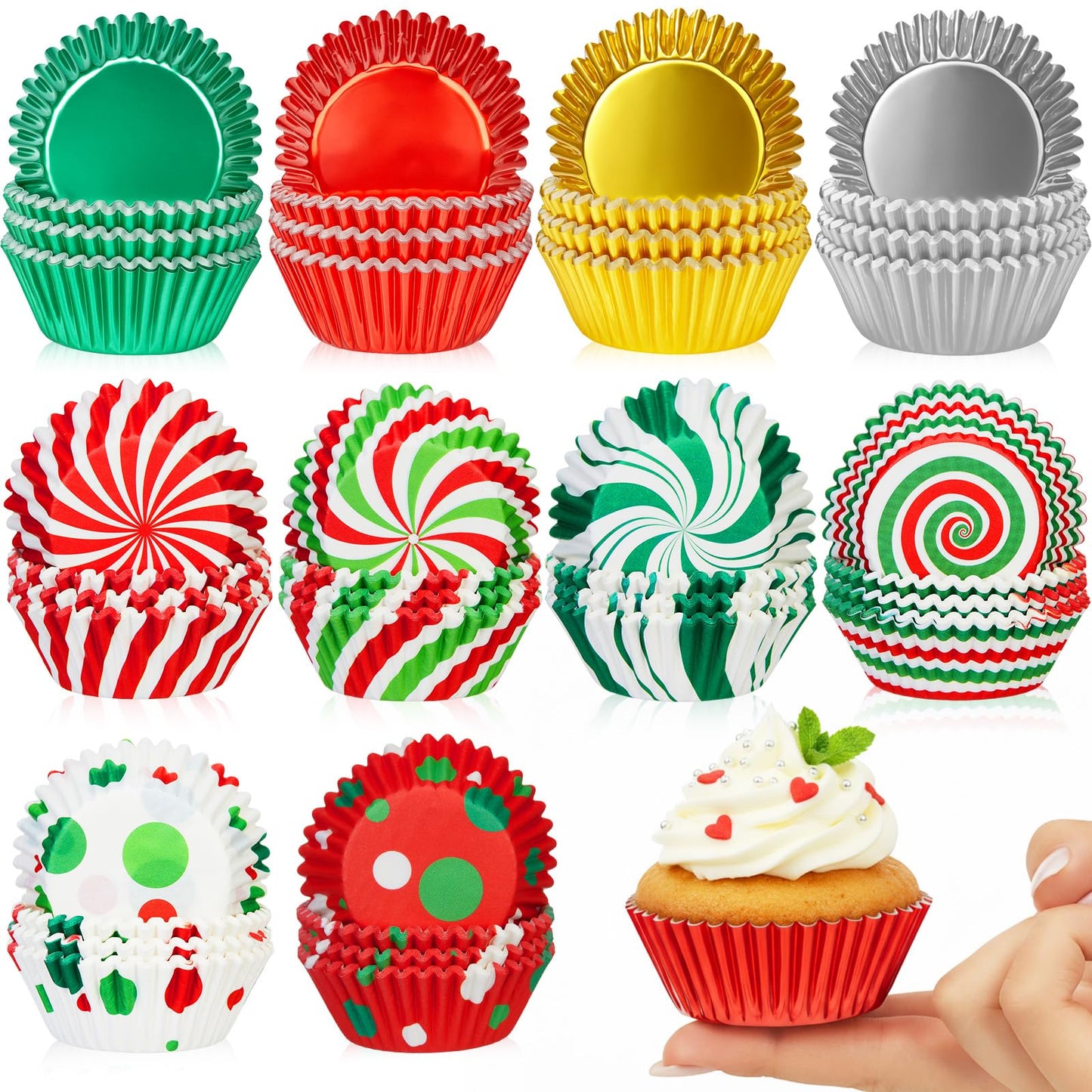 YooNotee 1000pcs Christmas Cupcake Liners Foil Baking Cups Muffin Cupcakes Wrappers Disposable Chocolate Cake Wrap Making Supplies for Holiday Xmas Party Supplies Decorations