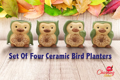 Bird/ Penguin Mini Succulent Pots, 3.6x3.5x2.3,Ceramic Animal Succulent planters,Cute Set- 4 small Flower pots,Cactus Animal Planter, Indoor/ outdoor Plant Pot,Funny Planters with Drainage Hole