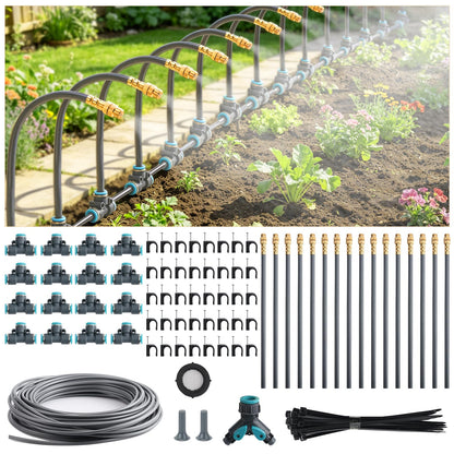 100FT 1/4" Quick-Connect Drip Irrigation System Kit, Automatic Garden Watering System with 16 Pcs Adjustable Spray Nozzles for Garden, Greenhouse, Yard, Lawn