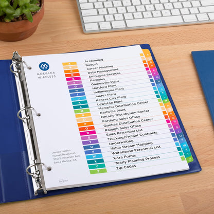 Avery A-Z Tab Dividers for 3 Ring Binder, Customizable Table of Contents, Multicolor, 1 Set (11125)