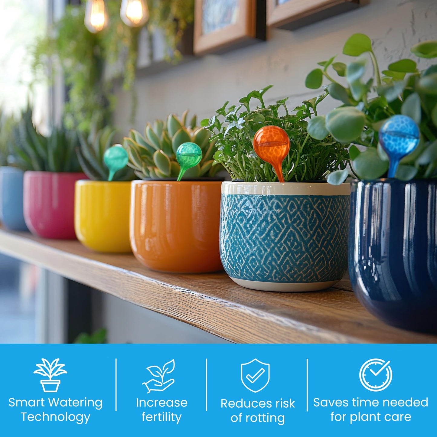 Little Green Leaf Automatic Plant Watering Globes Self Watering Planter Inserts (Set of 6) | Hands Free Multicolor Glass Bulbs | Planter Spikes to Support Indoor & Outdoor Plant Health (350ml)