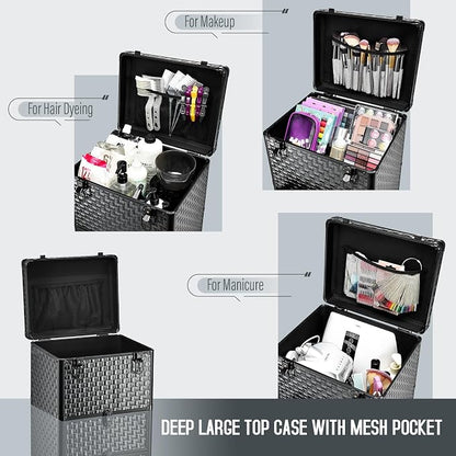 Yueieoun Salon Cart with 3 Drawers, Nail Trolley Cart with Wheels Salon Station Rolling Makeup Train Case Cosmetology Case Organizer Cases for Nail Tech,SPA,Face Painting,Hairstylist,Makeup Artist