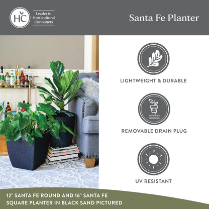 The HC Companies Santa Fe Square Self-Watering Pot - Lightweight Plastic Planter for Herbs & More - Durable Plant Pots for Indoor Plants & Outdoor Plants (12" Black Sand, Pack 1)
