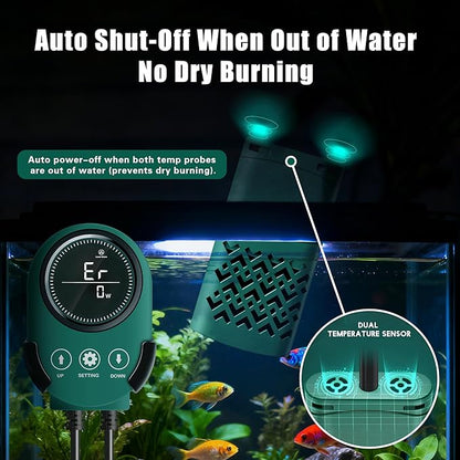 800W Smart Aquarium Heater for 120-240 Gallon Submersible with Variable-Frequency Energy Savings, Out of Water Protection, Overheat Protection, Adjustable for Freshwater, Saltwater, Turtle Tank