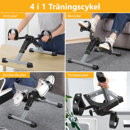 Pedal Exerciser Desk Exercise Bike Leg and Arm Exercise Bike with LCD Monitor Foldable and Porable (Black/Grey)