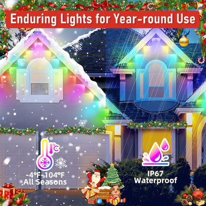 MUCCCUTE Permanent Outdoor Lights for Easter150ft RGB + IC Eaves Lights with App & Remote Control, Outdoor String LED IP67 Waterproof for Holidays New Year July 4th Roof Eaves House Garden Decor