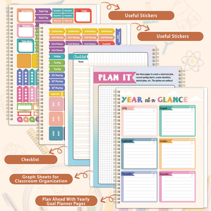 Teacher Planner - Undated Teacher Planner 9''x11'', Undated 2026-2027 Teachers Lesson Planners/Plan Book/Calendar Planners with Stickers, Schedules, Calendars and Inner Pockets