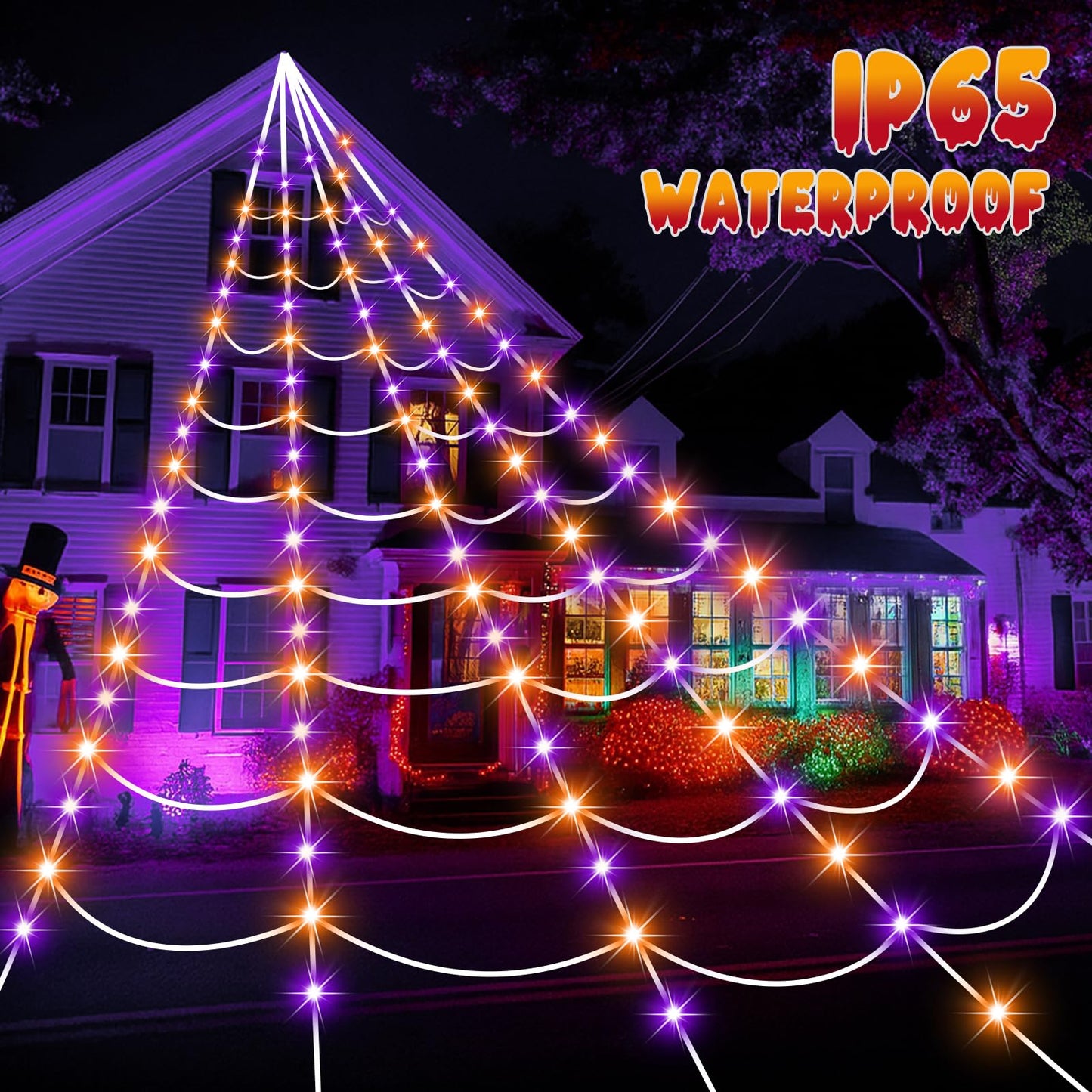 Halloween Decorations Spider Web Lights, 250 LED 16.4Ft Light Up Spider Web