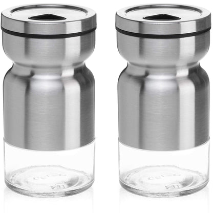 Salt and Pepper Shakers Set with Adjustable Pour Holes by CHEFVANTAGE - Stainless Steel
