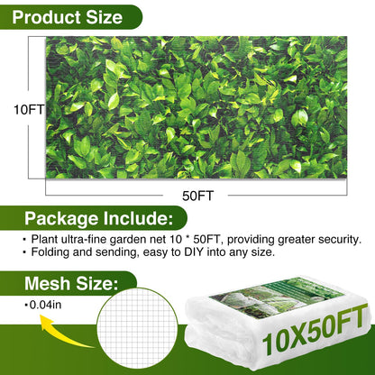 10 X 50FT Garden Mesh Netting Barrier,Fruit Tree Plant Netting for Vegetable Blueberry Bushes Plant Row Cover Screen Protection