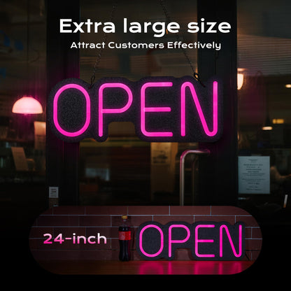 24 inch Neon Open Signs for Business, Open Sign with Textured Backboard LED Anti-Scratch Easy Dedust Neon Light for Business(Pink)