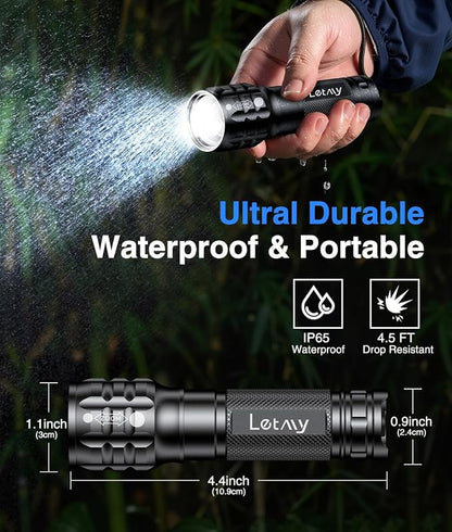 LETMY 6 Pack Rechargeable Flashlights 2000 Lumens, 3 Modes Bright Small Flashlight for Home Tactical Flashlights Rechargeable, Zoomable LED Flashlights Waterproof for Outdoor,Camping Emergency