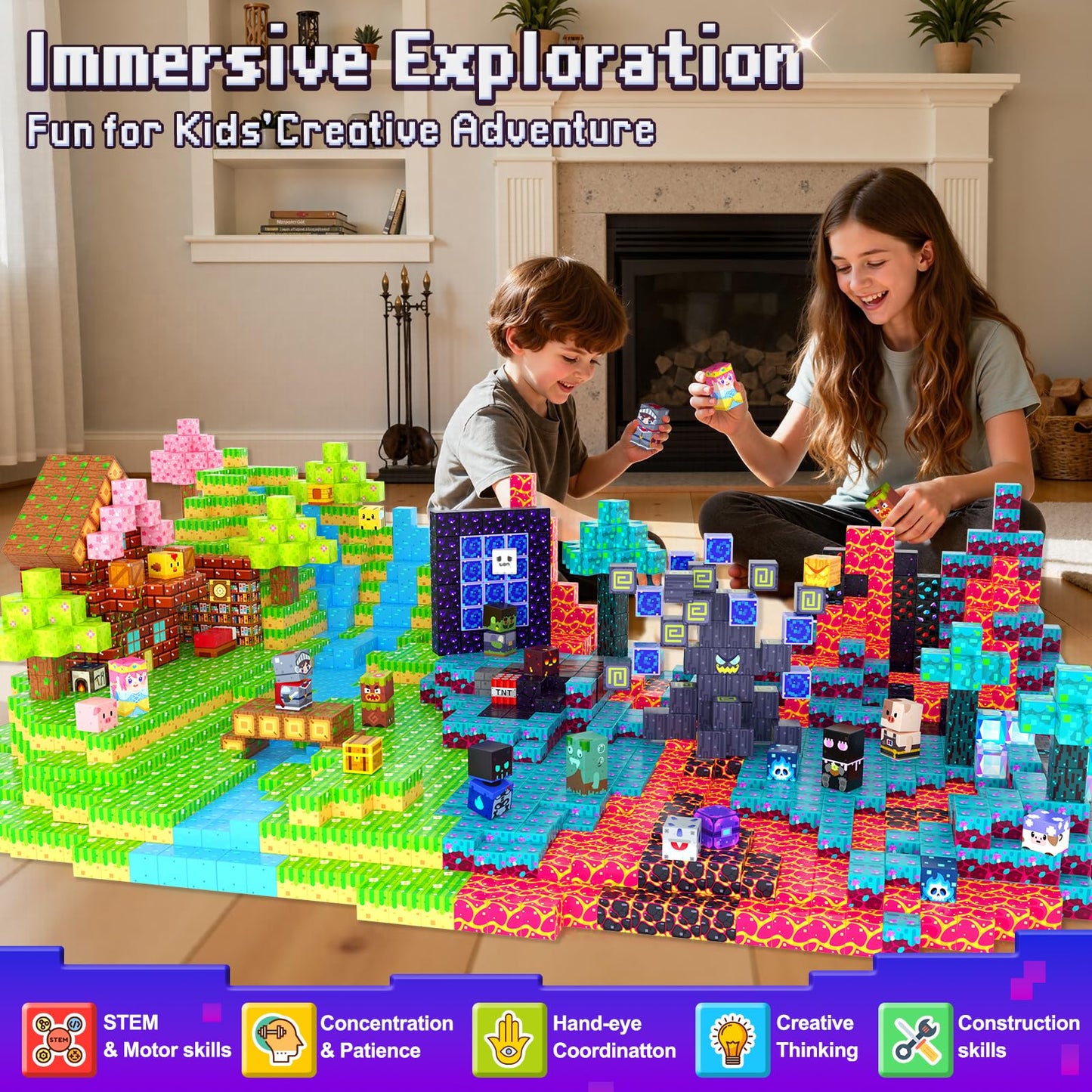 300PCS Magnetic Blocks, Build Mine Magnet World Set, Stacking Magnetic Building Cubes for Kids Ages 4-6 6-8 8-12, STEM Montessori Sensory Toys for Toddler, Christmas Birthday Gifts for Boys Girls