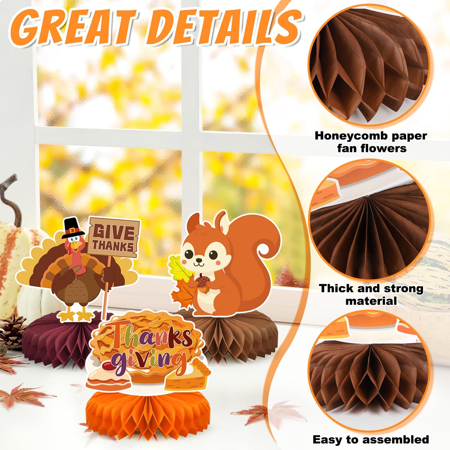 9 PCS Thanksgiving Party Decorations,Fall Honeycomb Centerpieces for Tables,Honeycomb Centerpieces for Autumn Thanksgiving Birthday Party Supplies Table Decorations