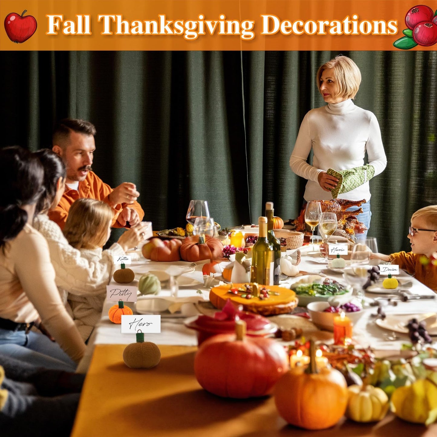 Groodo 8 Pieces Fall Decor Felt Pumpkin Place Card Holder, Thanksgiving Fall Name Card Holder Perfect for Thanksgiving Table Decor, Fall Themed Weddings, Bridal Brunches
