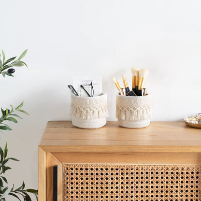 Mkono 3 Pack Macrame Baskets and Key Holder for Wall