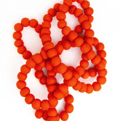 Large Felt Ball Garland, 9 Feet Orange Wool Pom Pom Garland 128 Handcrafted Pure Sheep Wool Felt Balls Prestrung for Christmas Tree Hanging Decor, Halloween Banner, and Orange Party Decor