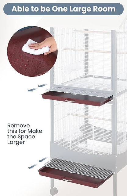 Garvee Bird Cage, 66''H Extra Large Bird Cage, w/Removeble Tray, Waterproof Roof, Easy to Clean, Lockable Caster, Indoor& Outdoor Application for Conure,Macaw,Budgie,Cockatiel,Lovebirds,Parakeet