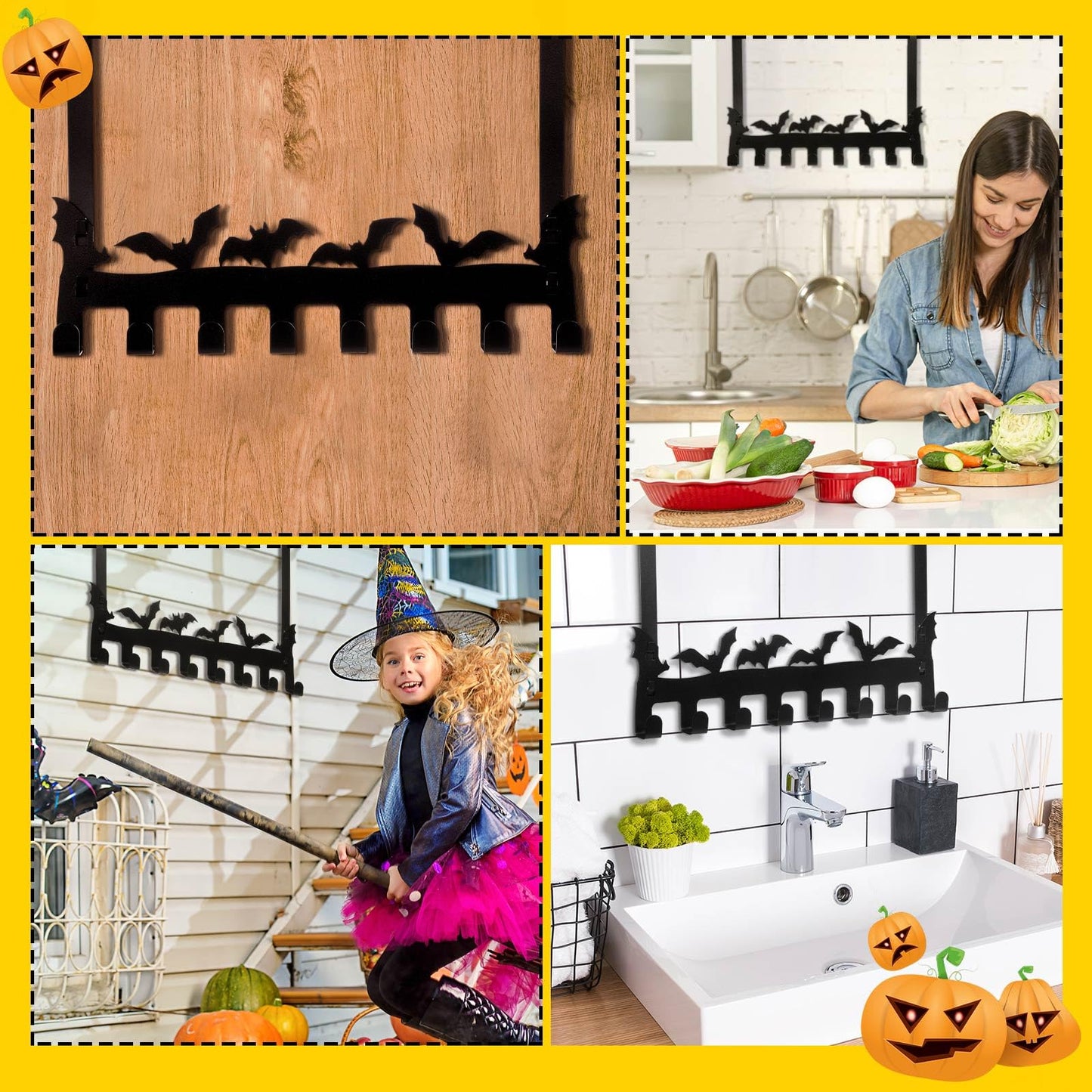 LemonRoad Bat Over the Door Hooks Gothic Over the Door Towel Rack Halloween Black Bat Shelf Organizer Wall Decor Holder for Hanging Bathroom Metal Wall Mount Towel Rack for Hoodies Hat