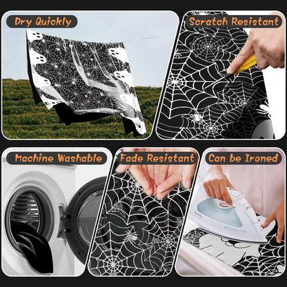 QIALETS Halloween Tablecloth Round 60 Inch Spooky Ghost Spider Web Black Table Covers Washable for Indoor Outdoor Dining Home Party Holiday Decorations