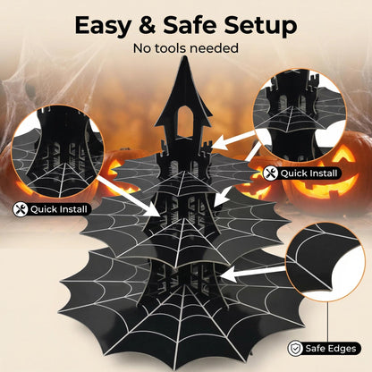 3-Tier Spider Web Cupcake Cardstock Stand - Haunted House & Ghost Theme Halloween Cool Hero skyscraper Party Serving Tray birthday party supplies
