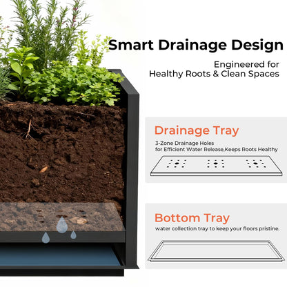 Worth Metal Rectangular Planter Box, 36"x12"x16" Matte Black Planter with Insert Shelf & Drainage Holes, Low Profile Plant Box for Patio, Garden, Deck, Easy to Install