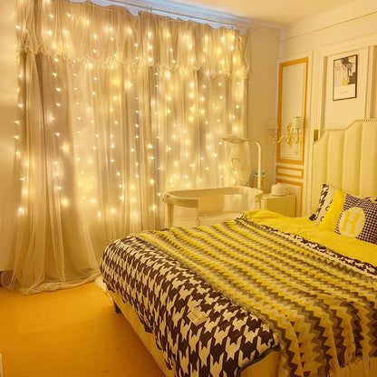 Dazzle Bright Curtain String Lights, 300 LED 9.8ft x9.8ft Warm White Fairy Lights with 8 Lighting Modes, Waterproof Lights for Bedroom Christmas Party Wedding Home Garden Wall Decor