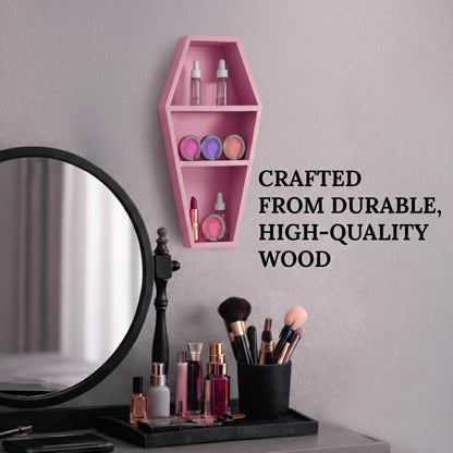 MANNY'S MYSTERIOUS ODDITIES Coffin Shelf - Spooky Gothic Decor for The Home - Pink Hanging Wooden Shelf for Wall or Table Top - 15 Inches Tall by 8 Inches Wide