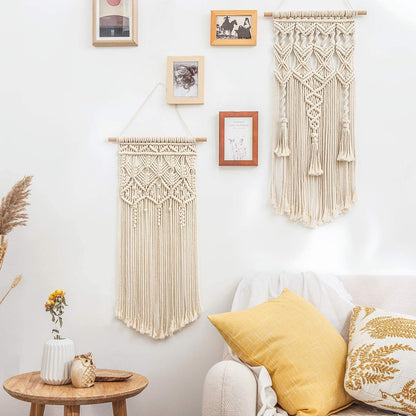Mkono Macrame Storage Baskets and Macrame Macrame Woven Wall Hanging for Bedroom, Living Room, Nursery, Dorm, Teen Girl Gifts, Set of 3