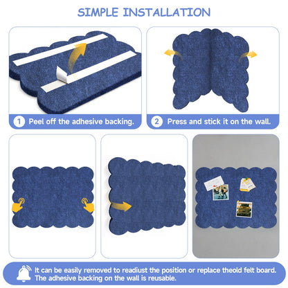 Felt Bulletin Board 24" x 18" Cork Board Alternative,Decorative Felt Pin Board Foldable Cork Boards for Walls Self-Adhesive Cork Board for Home Office Classroom Pin Board (Dark Blue)