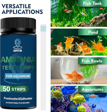 DIPSTIK Ammonia Test Strips for Fish Tank,Feshwater & Saltwater Aquarium Water Test Kit (50)