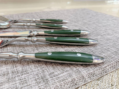Green Flatware Set Silverware Set for 4 Cutlery Set Durable 18/10 Stainless Steel Flatware Sets Utensil Sets Flatware Wedding Mirror Effect Classical Retro Steak Tableware Forks Spoons And Knives Set
