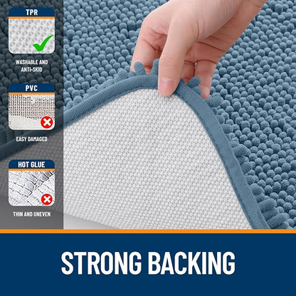 OLANLY Bathroom Runner Rugs 44x24, Soft Absorbent Chenille Bath Rugs, Rubber Backing Quick Dry, Machine Washable Long Bath Mats for Bathroom Floor, Tub and Shower, Home Decor Accessories, Airy Blue