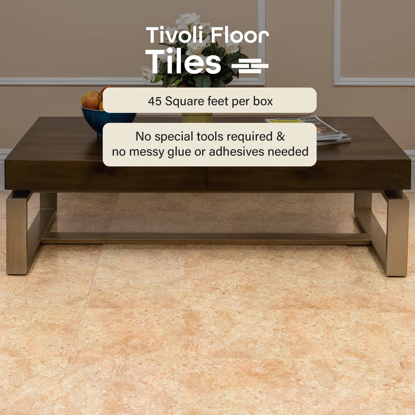 Tivoli Self Adhesive Vinyl Floor Tiles, 45 Tiles - 12" x 12", Light Oak Plank-Look - Peel & Stick, DIY Flooring for Kitchen, Dining Room, Bedrooms, Basements & Bathrooms by Achim Home Decor