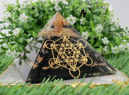 Large Orgone Pyramid of Shungite Stones | Shungite Pyramid Crystal | Metatron Cube Orgonite Pyramid | Organ Pyramids Positive Energy Healing