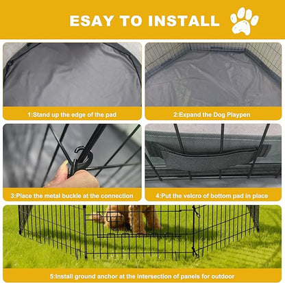 Foldable Dog Playpen, 24x30in 8 Panels Metal Pet Exercise Fence with Botton Pad, Dog Play Pen for Indoor Outdoor, Heavy-Duty Pet Fence Puppy Crate Kennel with Door for Small Medium Pets