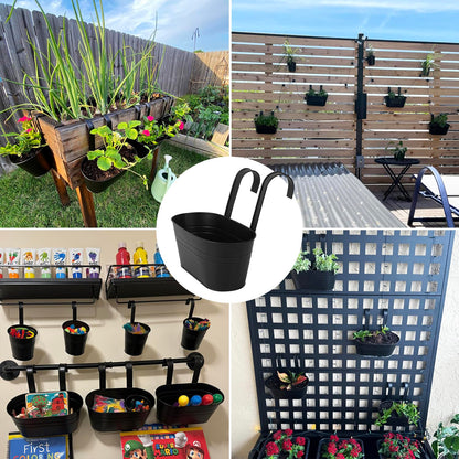 Biugaaufai 6 Pack Metal Railing Planter for Outdoor Plants, BlackIron Railing Planters, Metal Window Hanging Flower Pots for Balcony, Fence, and Patio Railings, Garden Decor with Drainage Holes