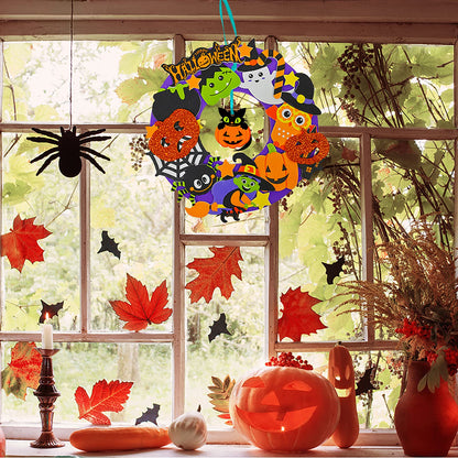 Winlyn 12 Sets Halloween Wreath Decorations Foam Halloween Wreath Signs Craft Kits Pumpkins Jack-O`-Lantern Owl Ghost Witch Bats Monster Stickers for Kids Art Gift Favors Trick-Or-Treaters Front Door