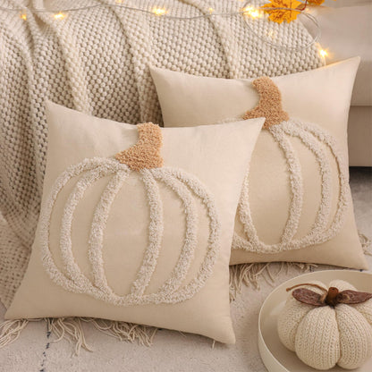 LUOYEHK Halloween Pillow Covers 18x18 Set of 2 White Pumpkin Embroidered Throw Pillow Covers Farmhouse Thanksgiving Home Decor Cushion Covers for Couch Sofa Bed