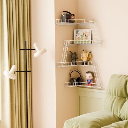 WOPITMER Fire Escape Wall Shelf - Modern City Style 4-Tier Corner Wall Shelves, Easy to Install Metal Ladder Shelf for Figures, New York Decorative Shelves for Bathroom, Living Room & Home Decor,White
