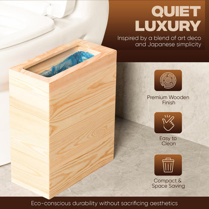 pamoak 2.3 Gallons Rectangular Wooden Trash Can | Trash Can with Bin Liners | Decorative Waste Basket | Recycling Bin for Bathroom | Natural Wood Finish Basket for Kitchen | Paper Basket for Office
