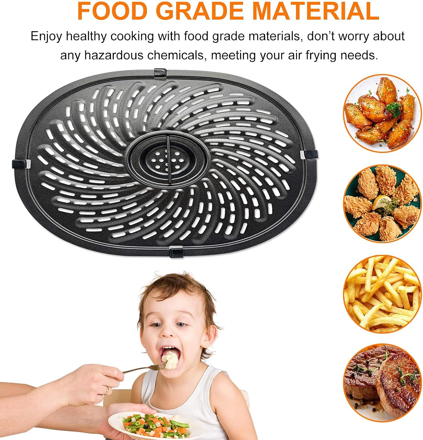 Replacement Parts for PowerXL Vortex 7 QT Air Fryer, Oval 10.3''*9.5'' Food Grade Stainless Steel Air Fryer Accessories Grill Pan Grill Plate Crisper Plate Tray Rack with Rubber Bumpers