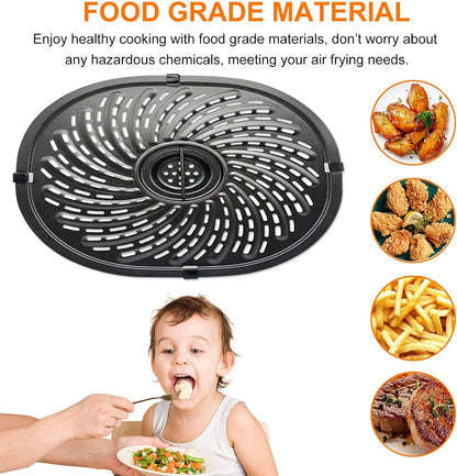 Replacement Parts for PowerXL Vortex 7 QT Air Fryer, Oval 10.3''*9.5'' Food Grade Stainless Steel Air Fryer Accessories Grill Pan Grill Plate Crisper Plate Tray Rack with Rubber Bumpers