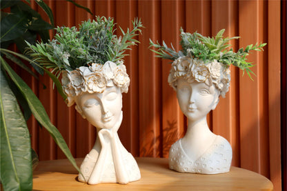 ARTRHYT Face Planter Pots Head Planter, Cute Resin Succulent Planters, Unique Face Flower Head Planter for Indoor Outdoor Plants with Drainage Hole Gift for Female Plants Lovers