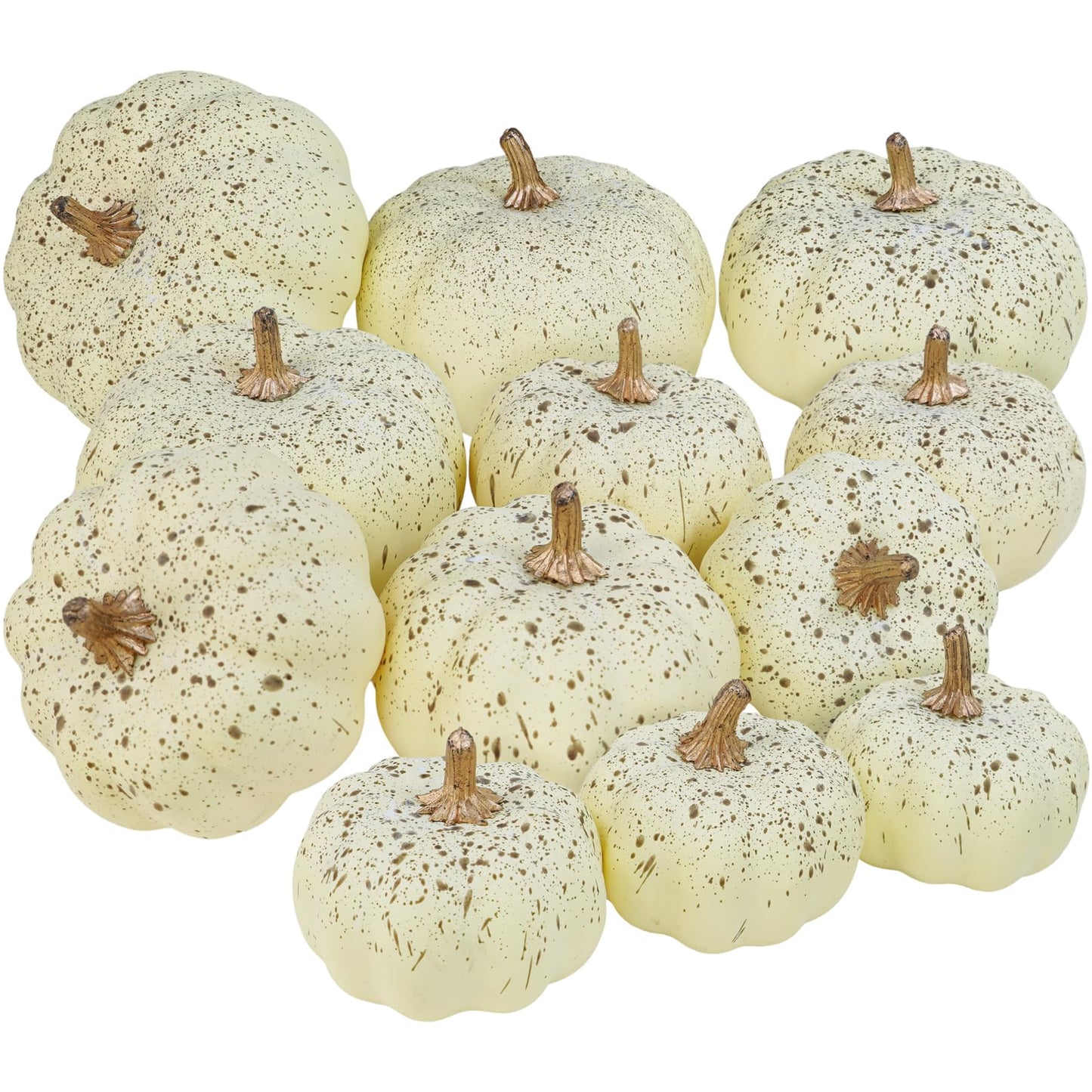 Winlyn 12 Pcs Assorted Harvest Cream Artificial Pumpkins Fall Decorative Pumpkins Small Faux Foam Pumpkins for Farmhouse Wedding Halloween Thanksgiving Baby Shower Table Centerpiece Mantel Décor