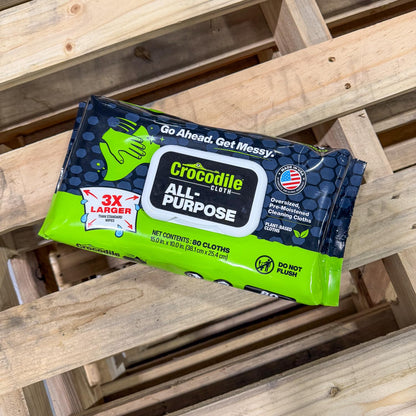 Crocodile Cloth All-Purpose Cleaning Wipes – 80 Count, 15"x10" Extra Large Plant-Based Disposable Cloths – Moist, Absorbent, Safe on Skin, Multi-Surface Use