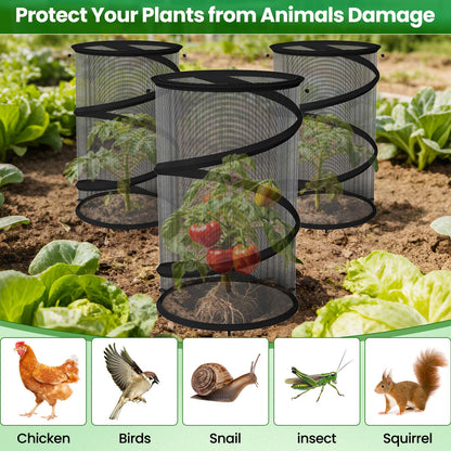 4 Pack Pop up Plant Guard Covers Tent from Animals Black, 19.6" x 11.8" Foldable Plant Protectors Mesh Net, Garden Plant Enclosure Protection Cage with Stakes & Carry Bag for Outdoor Plants