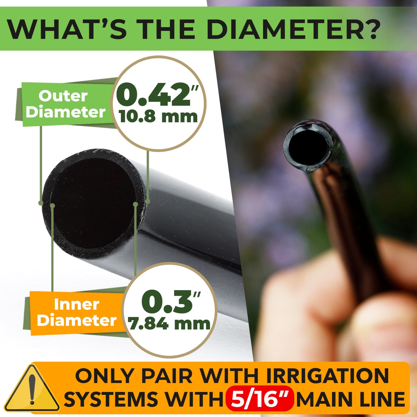 CARPATHEN Drip Irrigation Tubing - 200 ft Black Mainline - (5/16" ID - 7/16" OD) - PVC Water Line