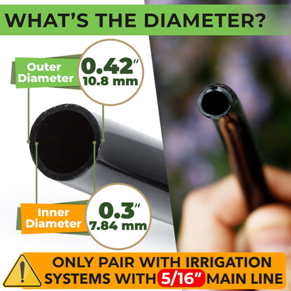 CARPATHEN Drip Irrigation Tubing - 200 ft Black Mainline - (5/16" ID - 7/16" OD) - PVC Water Line