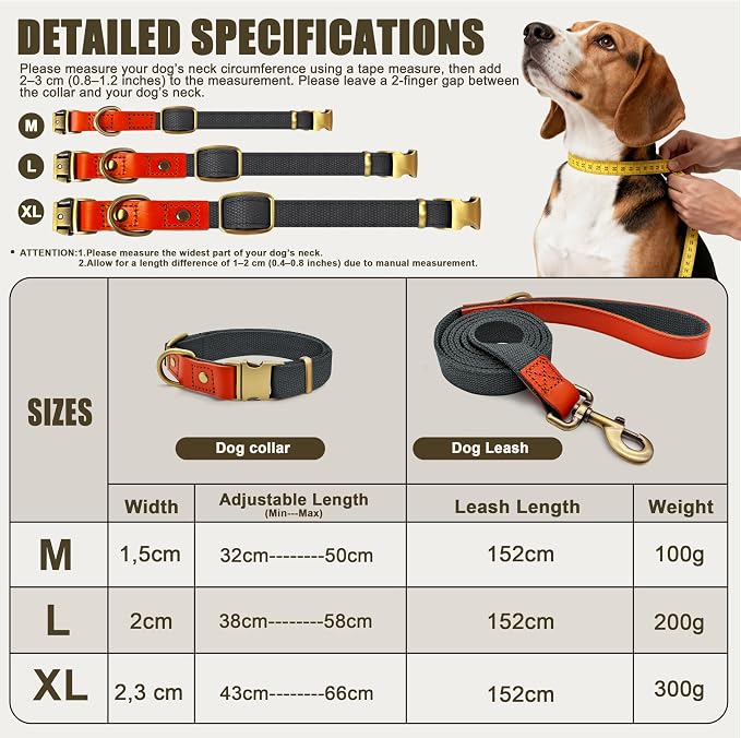 Dog Collar and Leash Set with Metal Quick Release Buckle, Adjustable, Breathable Nylon, Durable, Soft and Comfortable, No Pull for Walking and Training, Blue-Black, L (14.9"-22.8")
